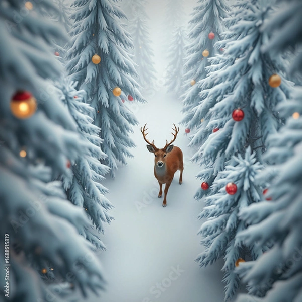 Obraz 크리스마스 날 눈 내린 숲 속 풍경