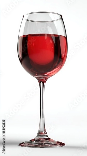 Fototapeta A hyper-realistic glass filled with rich red wine stands elegantly against a simple white backdrop, highlighting the interplay of light on the glass and wine