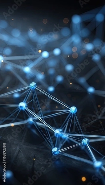 Fototapeta Abstract network of glowing blue spheres connected by lines.