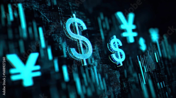 Fototapeta 日本円とドルのホログラム