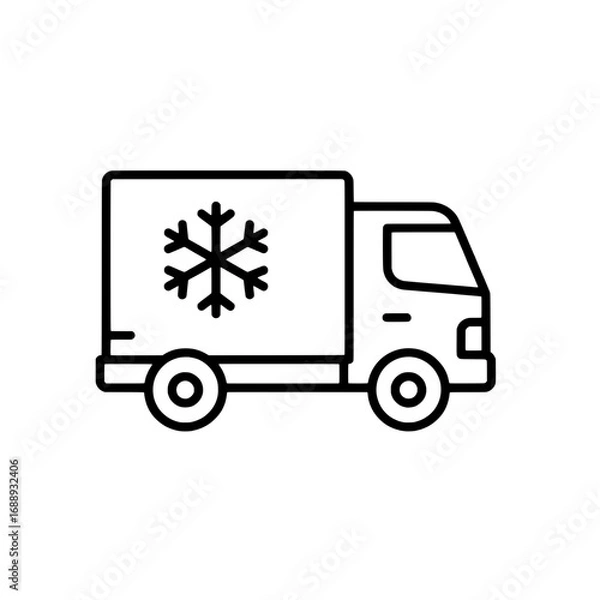 Fototapeta Refrigerated truck line icon representing cold chain logistics and frozen food delivery vector symbol