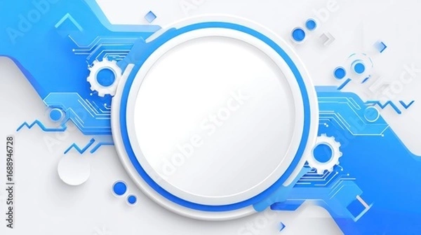 Fototapeta Futuristic Blue Technology Circle with Circuitry and Gears on White Background