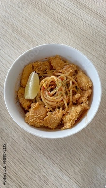Obraz Bolognaise Pasta and Fish nuggets