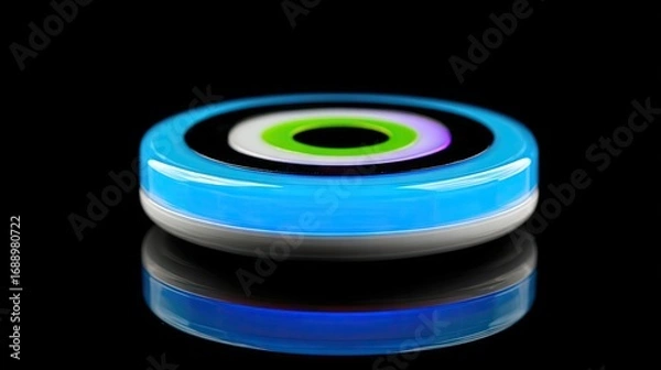 Obraz A round, glowing light fixture with vibrant circular patterns displays a captivating design.