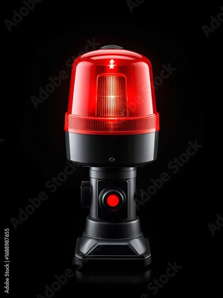 Fototapeta Bright Red Warning Light Siren on Black Background for Alert Notification and Emergency Response Systems Attention Getter