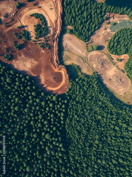 Fototapeta 7. Aerial view of a deforested area next to a healthy forest, showcasing the impact of deforestation on global warming