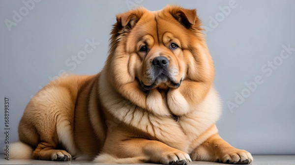 Fototapeta A fluffy Chow Pei dog sitting majestically on a , showcasing its unique facial features and fluffiness