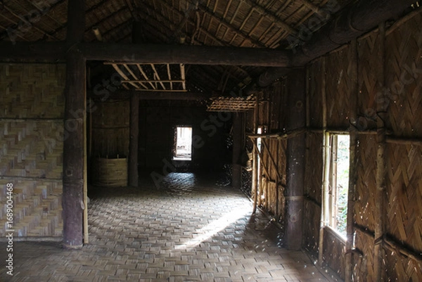 Fototapeta Hand crafted interior of a home made of bamboo and wood 
