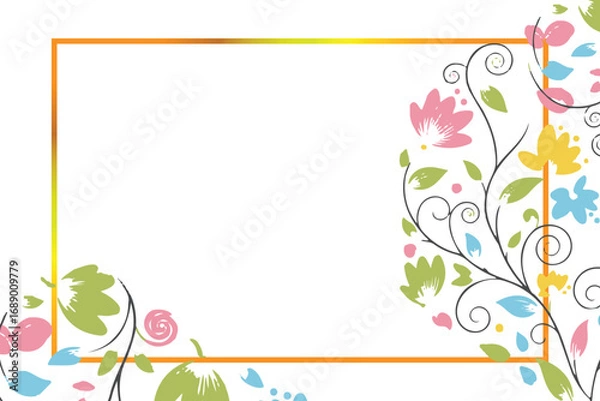 Fototapeta Elegant Floral Frame with a Golden Border