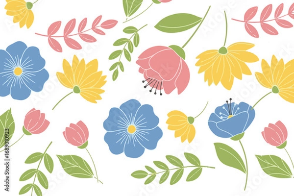 Obraz Seamless Pattern with Colorful Flowers and Leaves
