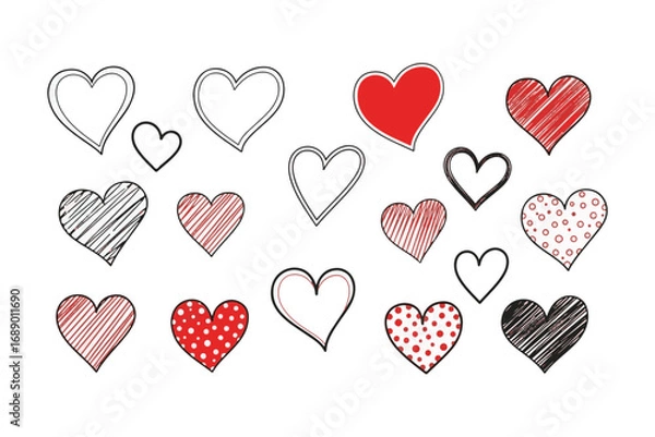 Fototapeta Collection of Hand-drawn Heart Shapes and Icons
