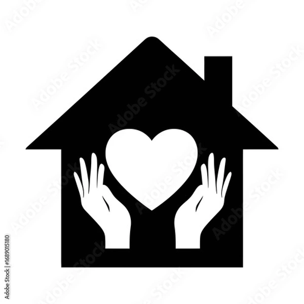 Fototapeta Hands holding heart inside a house isolated on white background, vector illustration