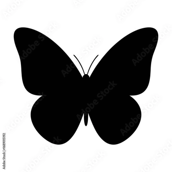 Fototapeta Black butterfly silhouette isolated on white background, a simple vector design