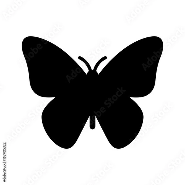 Fototapeta Black butterfly silhouette isolated on white background, a simple vector design