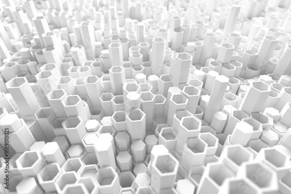 Fototapeta Abstract geometric landscape with white hexagonal columns for modern design