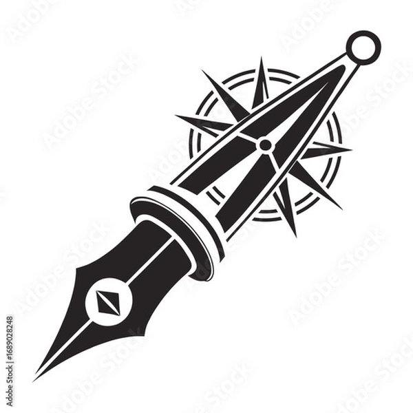 Obraz Stylish Black and White Pen with Compass Vector Art Design