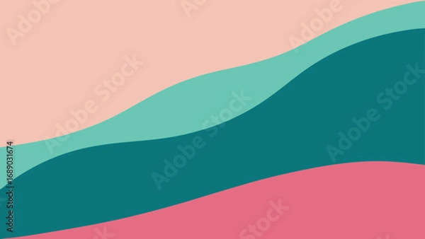 Fototapeta Abstract Wavy Organic Shapes In Pastel Pink Teal And Deep Teal Colors background wave