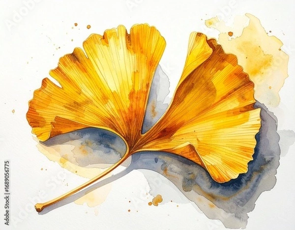 Fototapeta 水彩風のイチョウ葉イラスト