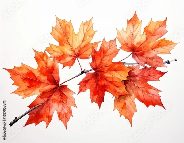 Fototapeta 手描き風のカエデ枝イラスト