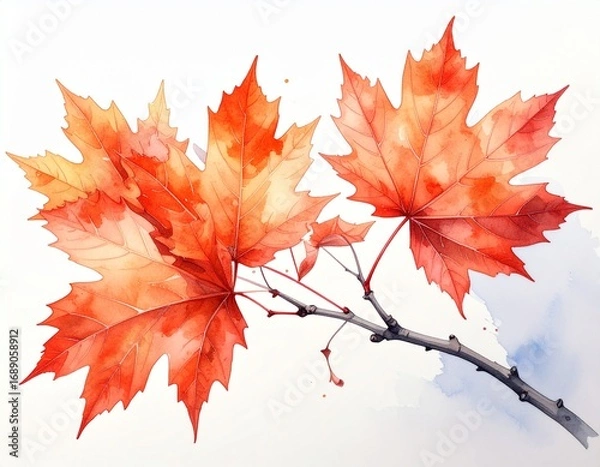 Fototapeta 手描き風のカエデ枝イラスト