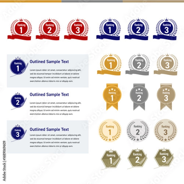 Obraz 白背景のシンプルなランキングバッジセット（1位・2位・3位）