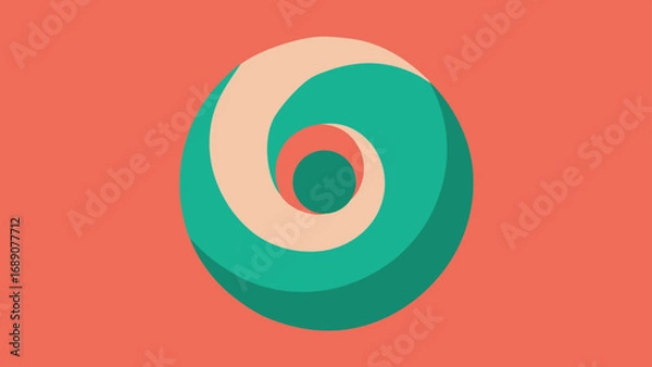 Fototapeta Swirling Abstract Shape In Teal And Beige On Coral Background pattern