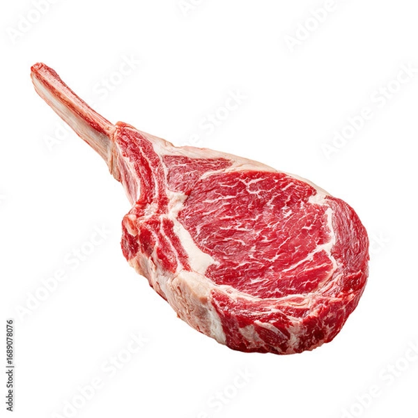 Fototapeta raw tomahawk steak with thick cut and long bone isolated on white
