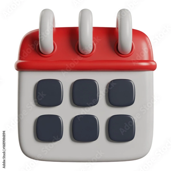 Fototapeta 3D Calendar Icon with Red Top and White Body for Schedule Management and Event Planning in Modern Design on Transparent Background
