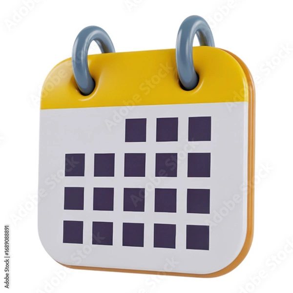 Fototapeta 3D Calendar Icon with Yellow Top and White Page for Appointment Scheduling and Date Tracking on Transparent Backdrop