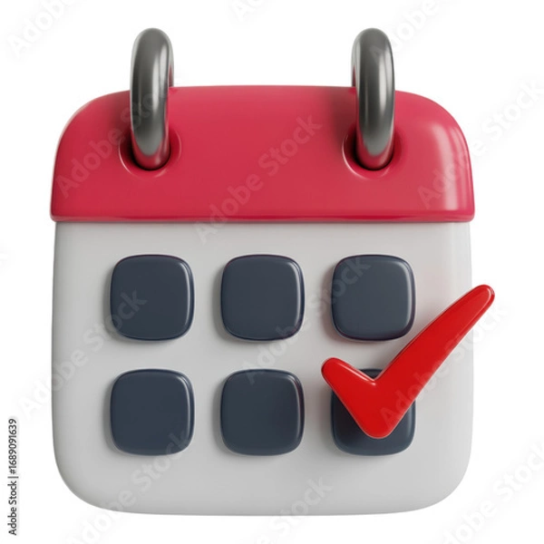 Fototapeta A 3D Render of a Calendar with a Red Check Mark Symbolizing Task Completion and Schedule Management for Effective Planning