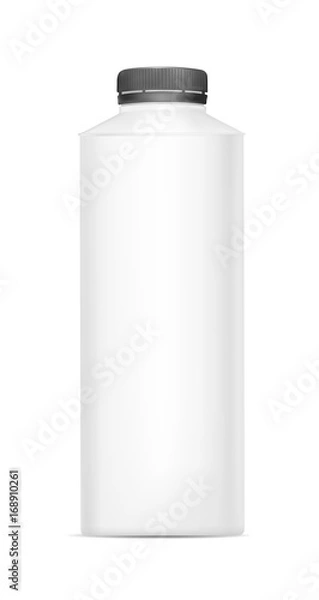 Fototapeta White empty plastic bottle for yogurt. Packaging for sour cream, sauce and snack