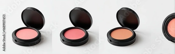 Fototapeta Three round blush compact palettes in various shades of pink and coral