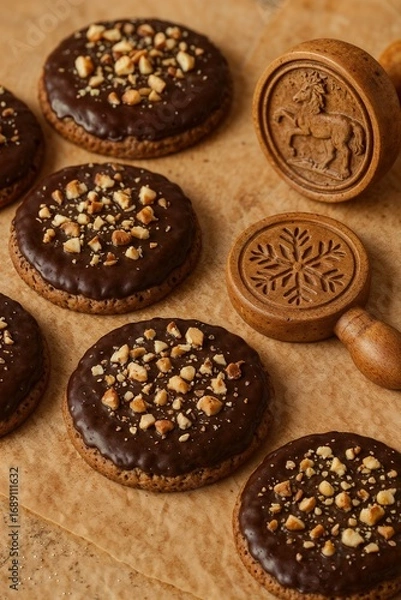 Fototapeta Traditional Middle Eastern nuts and snacks in wooden bowls on rustic background