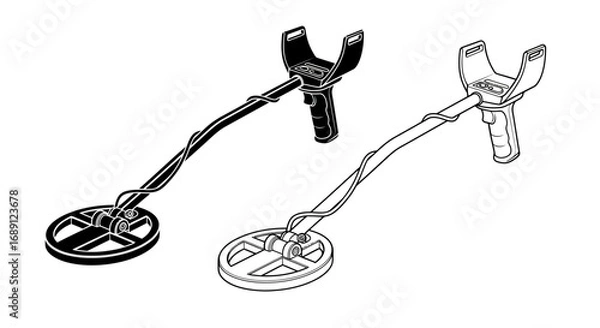 Fototapeta metal detector icon, treasure hunting device, gold finder vector, security scanner illustration, underground search equipment, archeology tool vector, lost item finder, exploration device graphic, rel