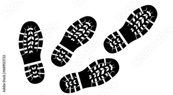Fototapeta footprint icon, shoe prints vector, walking steps symbol, boot print illustration, human footprint graphic, shoe sole design, footstep icon, hiking boot print vector, walk path symbol, footprint silho
