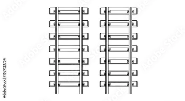 Fototapeta railway track icon, railroad vector, train rail illustration, railway line symbol, metro rail track graphic, railroad engineering icon, transportation infrastructure vector, train track design, railwa