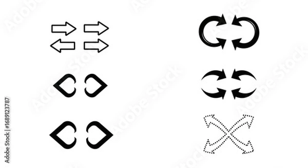 Fototapeta arrow icons, direction arrow vector, rotation arrow symbol, shuffle arrows illustration, exchange arrows icon, repeat symbol vector, loop arrow graphic, circular arrows illustration, swap icon vector,