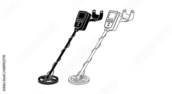 Fototapeta metal detector icon, treasure hunting device, gold finder vector, security scanner illustration, underground search equipment, archeology tool vector, lost item finder, exploration device graphic, rel