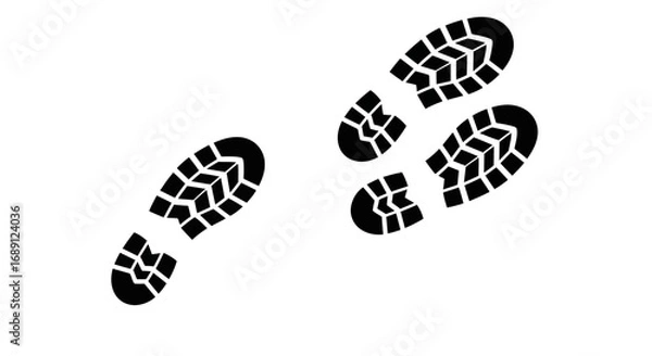 Fototapeta footprint icon, shoe prints vector, walking steps symbol, boot print illustration, human footprint graphic, shoe sole design, footstep icon, hiking boot print vector, walk path symbol, footprint silho
