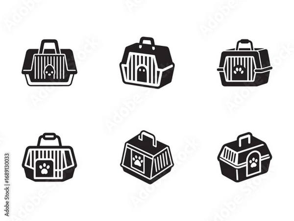 Fototapeta Pet carrier icon set for safe travel and comfort transporting cats and dogs providing secure containment and protection