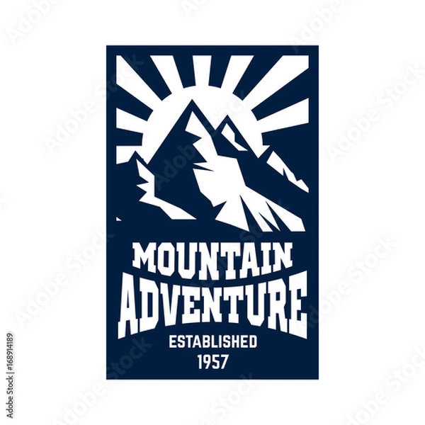 Fototapeta Mountain hiking emblem template. Design element for logo, label, emblem, sign. Vector illustration