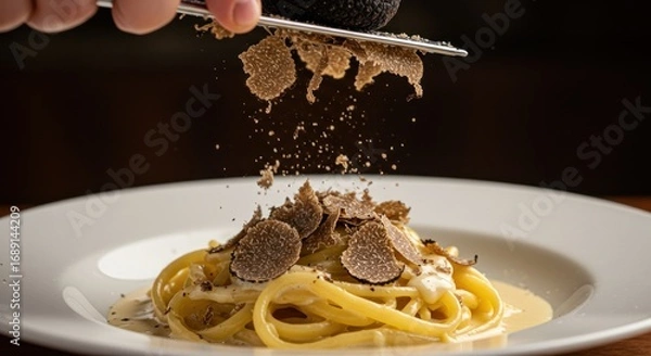 Obraz Pasta is topped with truffles using a grater