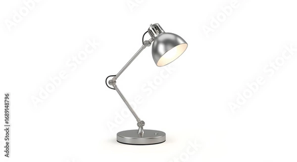 Fototapeta Silver desk lamp with light bulb on white background