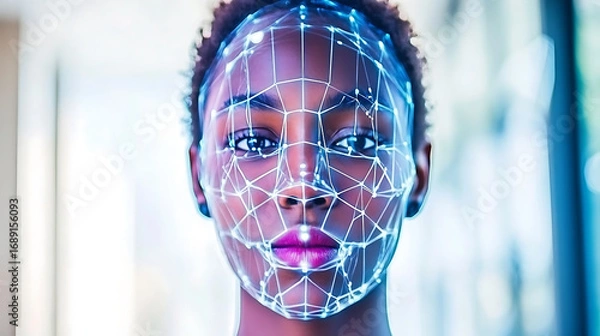 Obraz Facial Recognition Technology Displayed on a Person's Face