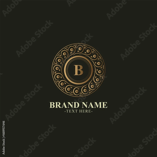 Fototapeta Elegant Golden Letter B Initial Monogram Ornate Circle Frame Logo Design