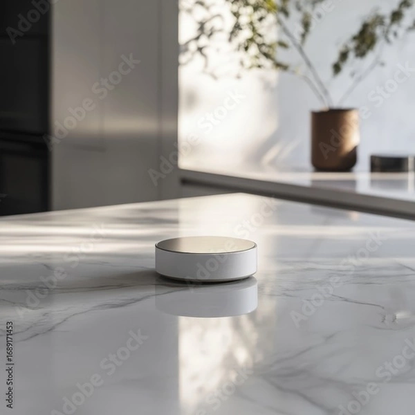 Fototapeta A white and silver device sits on a countertop