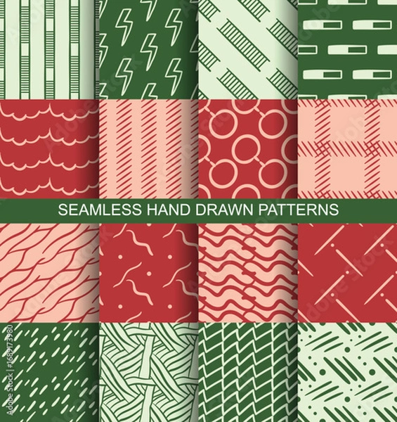 Fototapeta Set of seamless hand drawn patterns