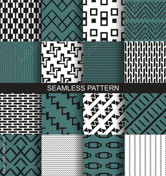 Fototapeta Set of seamless vector geometric patterns. Collection abstract geometrical backgrounds for design, fabric, textile, wrapping etc.