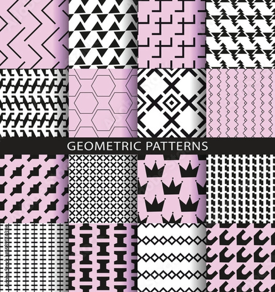 Fototapeta Set of seamless vector geometric patterns. Collection abstract geometrical backgrounds for design, fabric, textile, wrapping etc.