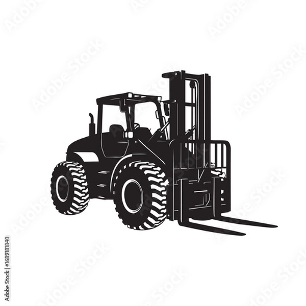 Fototapeta Bold Black Silhouette Vector of Rough Terrain Forklift with Rugged Tires